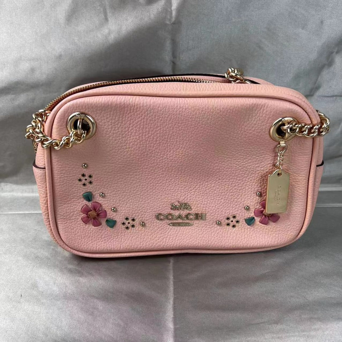 Coach CA143 Cammie Chain Shoulder Bag With Floral Whipstitch In Faded Blush Multi Coach CA143 Cammie Chain Shoulder Bag With Floral Whipstitch In Faded Blush Multi